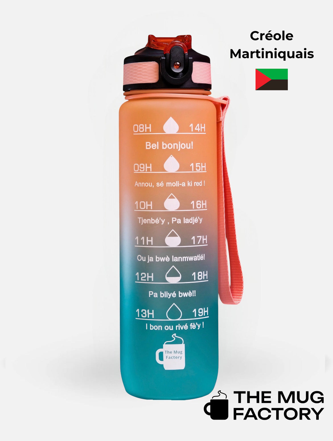 Motivational Bottle 1L - Gourde avec messages motivants créole Martiniquais