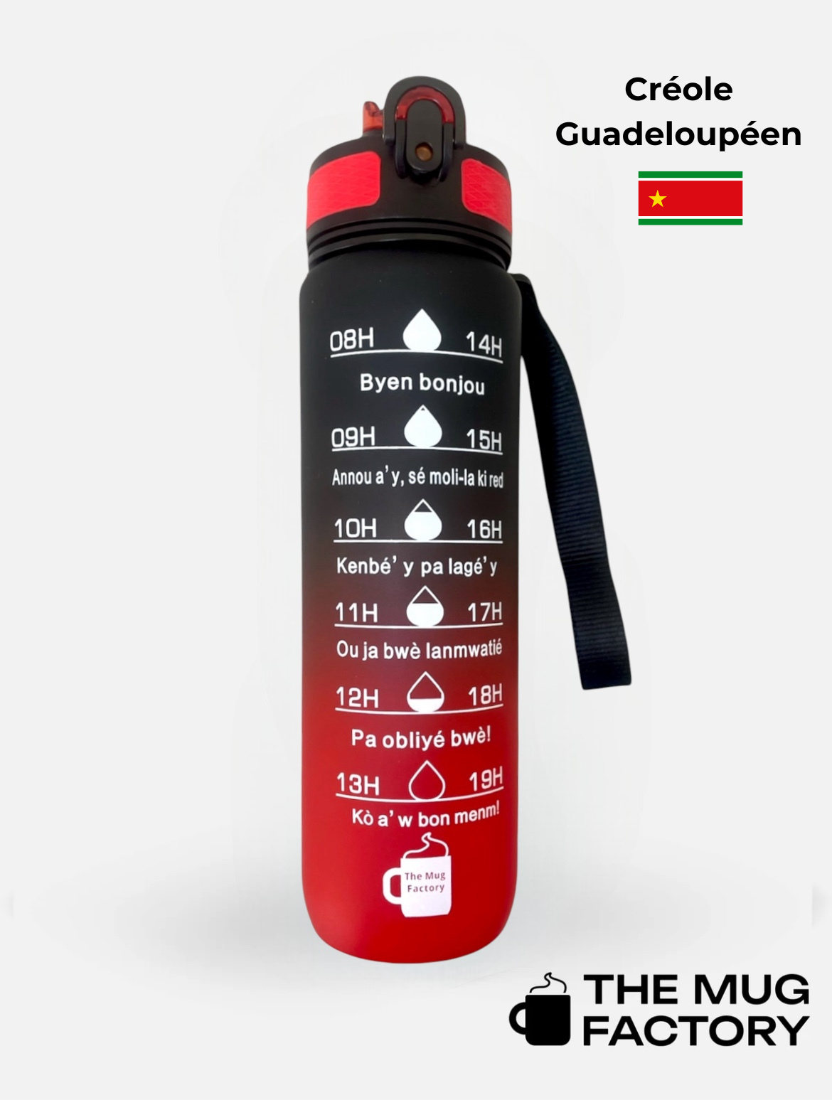 Motivational Bottle 1L - Gourde avec messages motivants créole Guadeloupéen