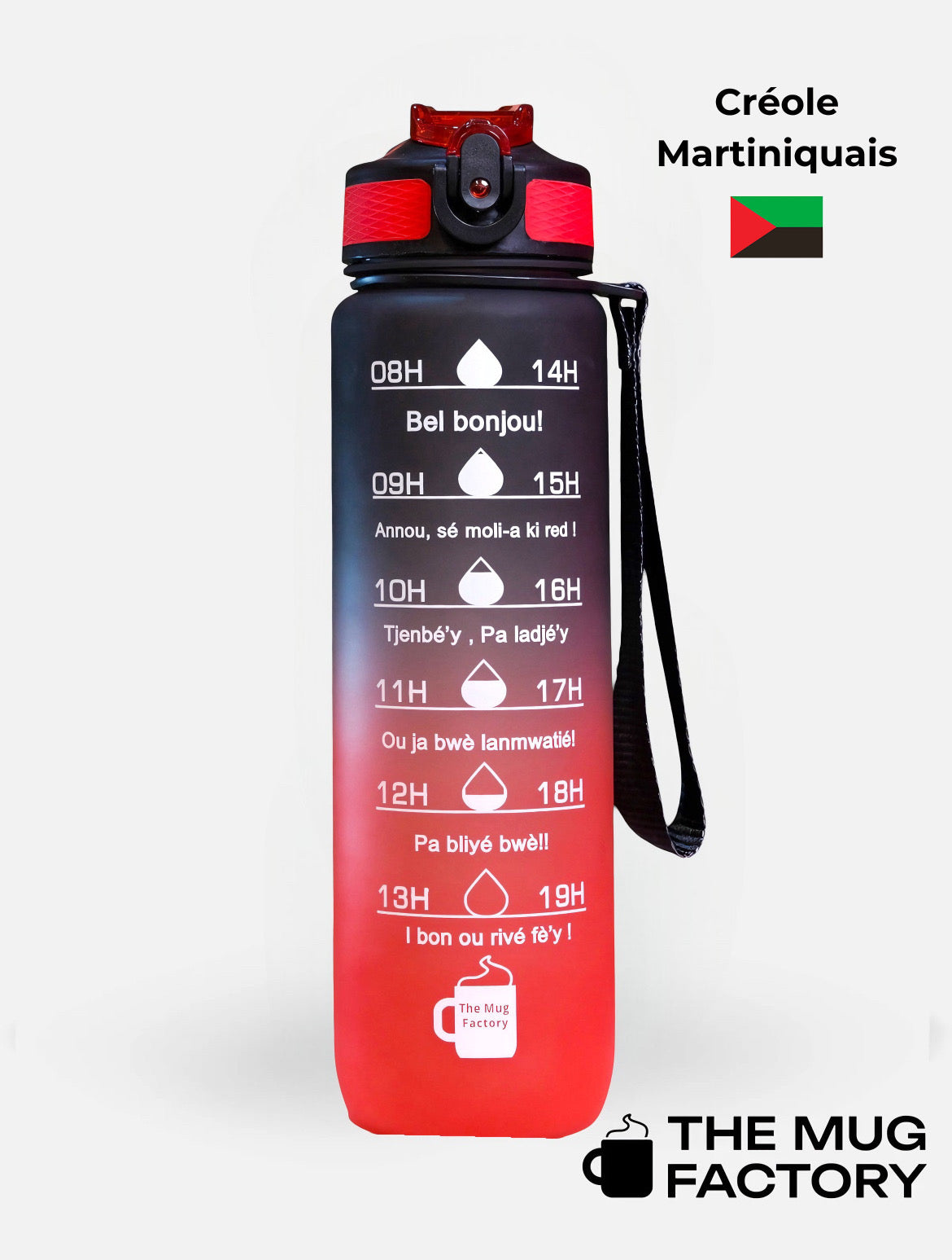 Motivational Bottle 1L - Gourde avec messages motivants créole Martiniquais