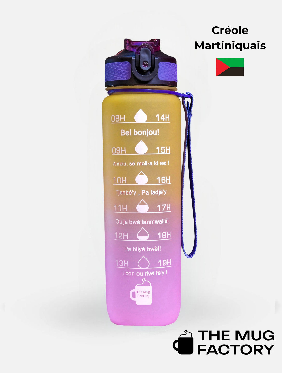 Motivational Bottle 1L - Gourde avec messages motivants créole Martiniquais