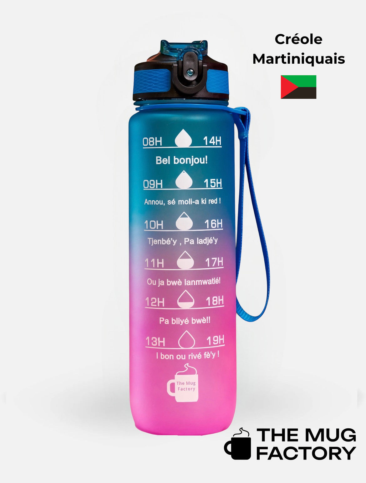 Motivational Bottle 1L - Gourde avec messages motivants créole Martiniquais