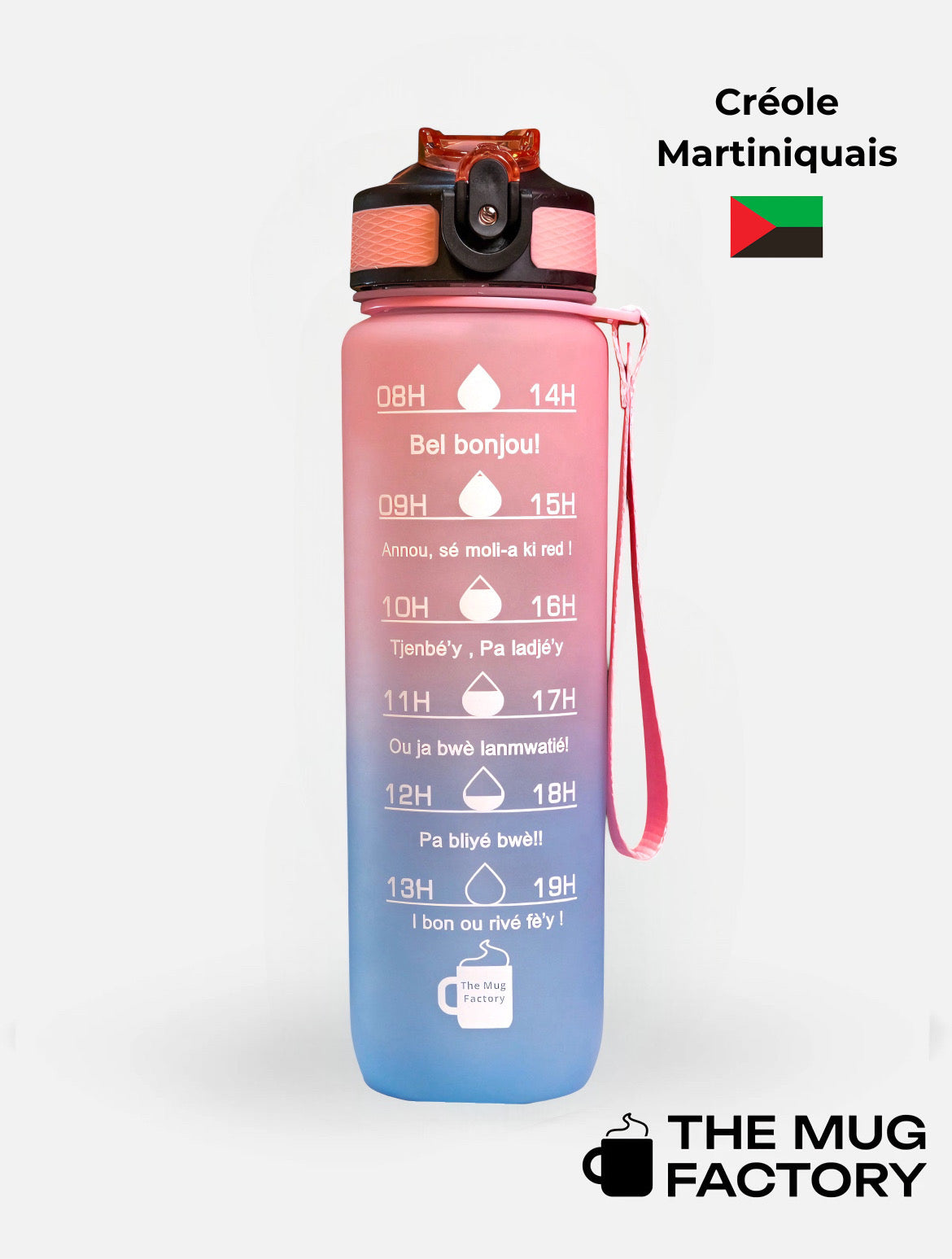 Motivational Bottle 1L - Gourde avec messages motivants créole Martiniquais