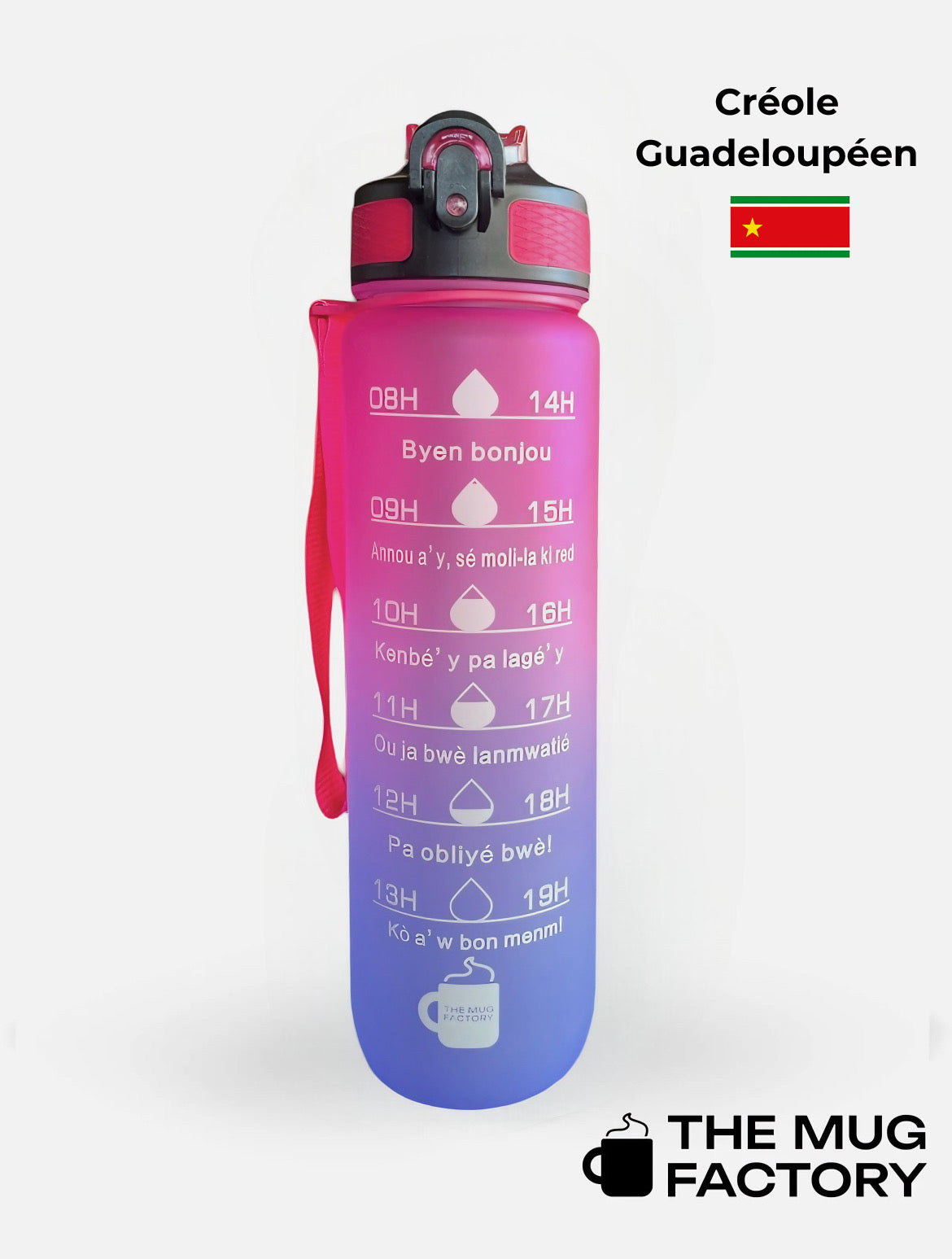 Motivational Bottle 1L - Gourde avec messages motivants créole Guadeloupéen