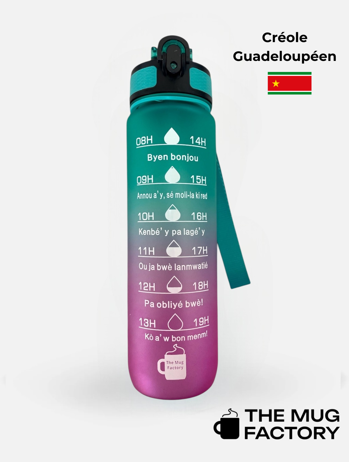 Motivational Bottle 1L - Gourde avec messages motivants créole Guadeloupéen