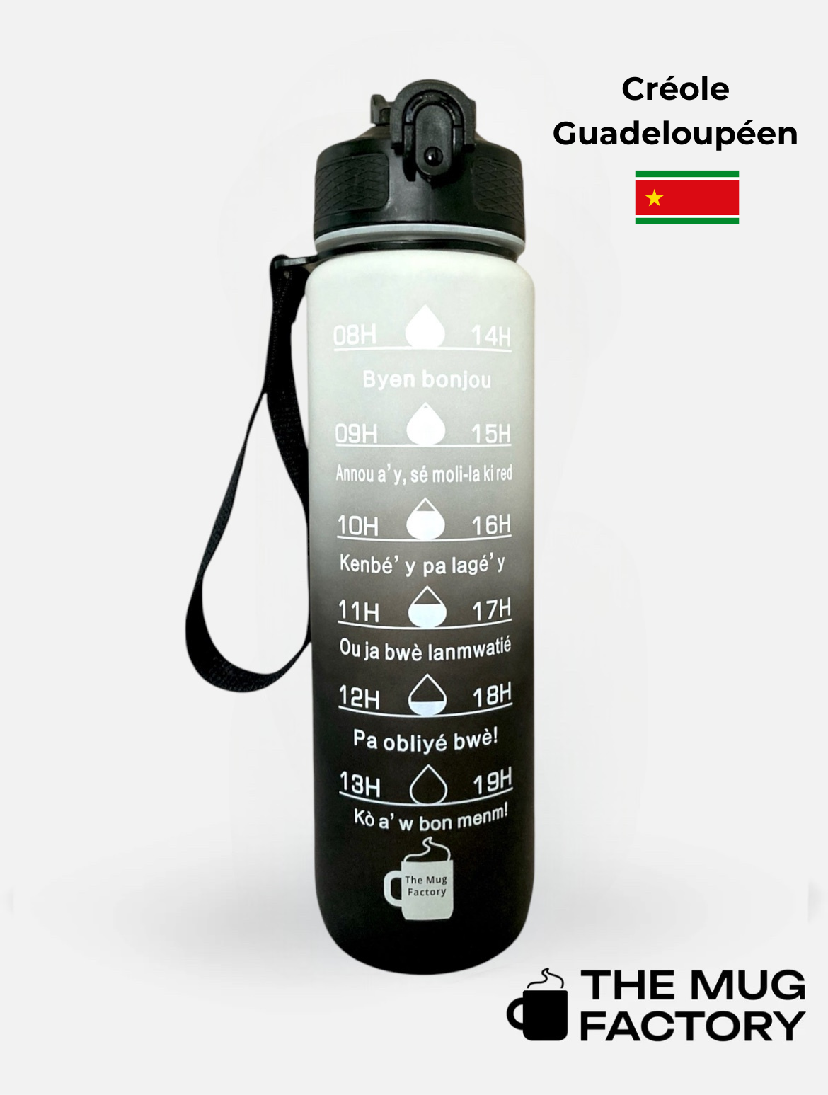 Motivational Bottle 1L - Gourde avec messages motivants créole Guadeloupéen